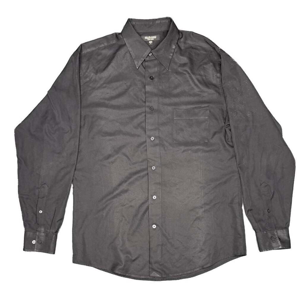 Murano Easy Care Black Long Sleeve Button Down Dress Shirt Size L